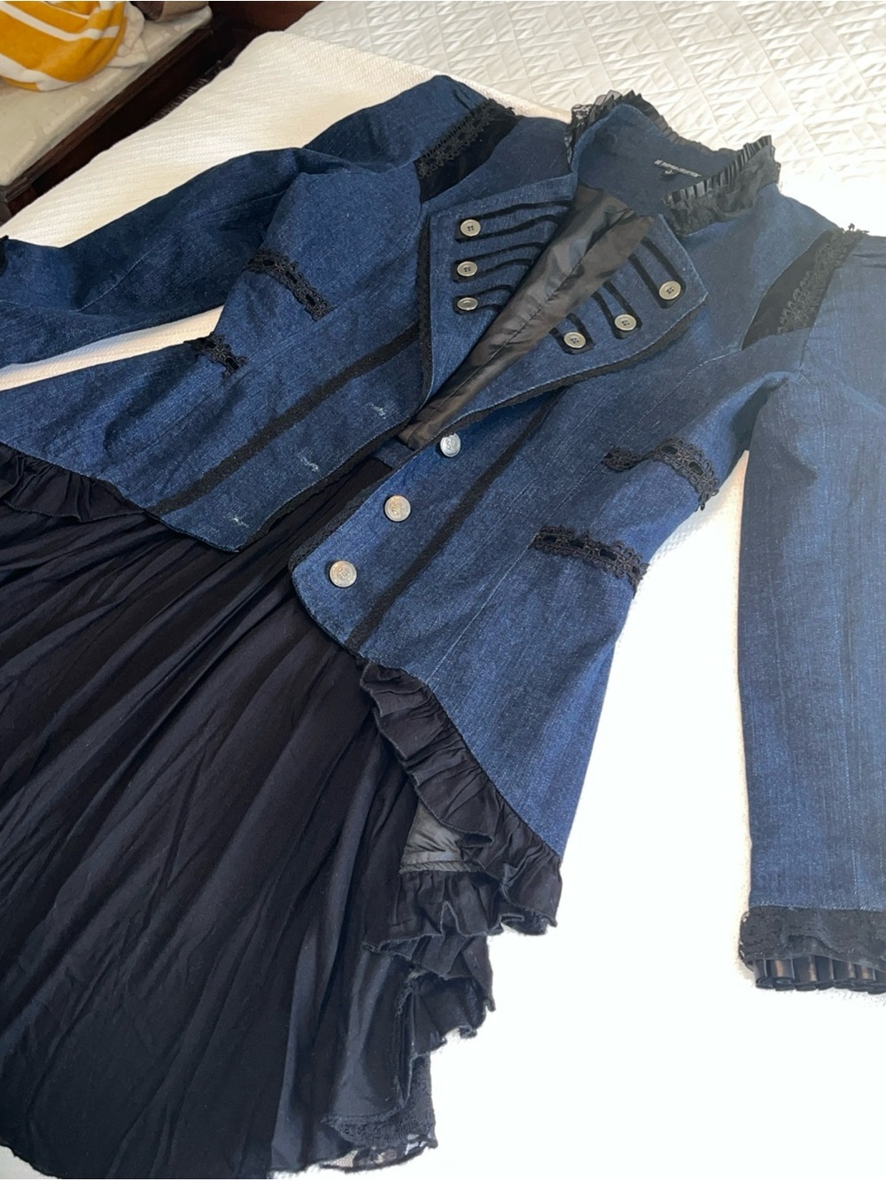 Victorian-Inspired Navy Military Tailcoat Jacket with Black lace Size Large - Picture 3 of 16